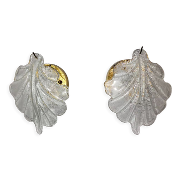 Paire d'appliques Feuille par Murano Mazzega en verre givré Italie 1970