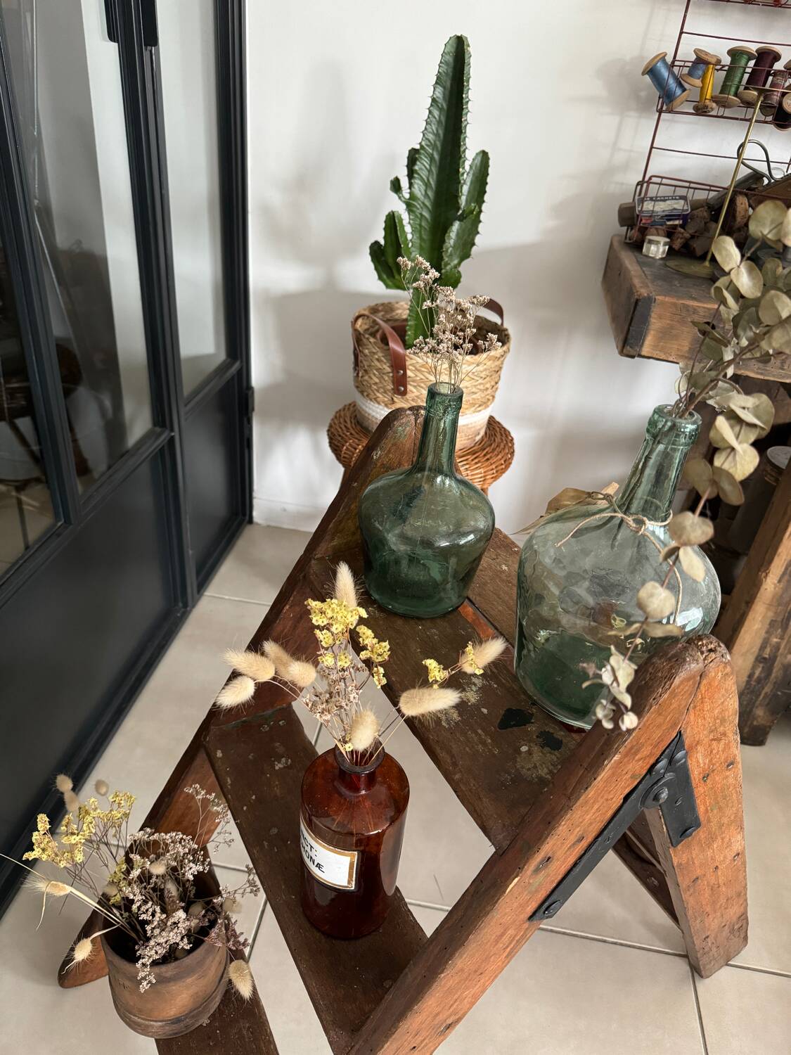 Old vintage wooden stepladder