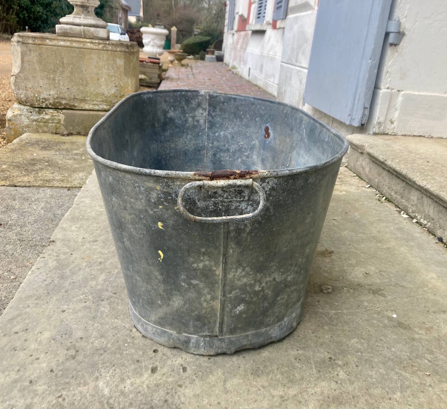 L'Héritier Du Temps Bassine Jackson Effet Zinc - Grande Jardinière Métal 42x47,5x19 Cm Avec Poignées