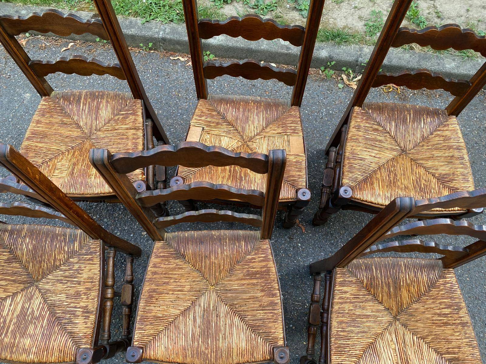 6 country oak straw dining room chairs