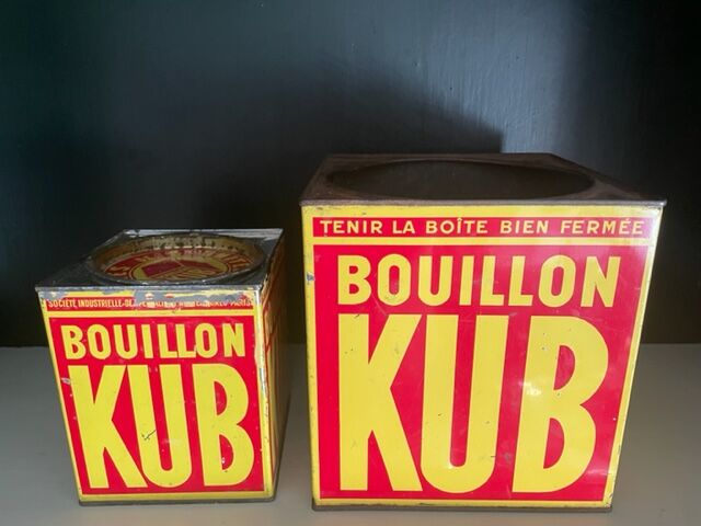 Duo of boxes Bouillon Kub metal 1950
