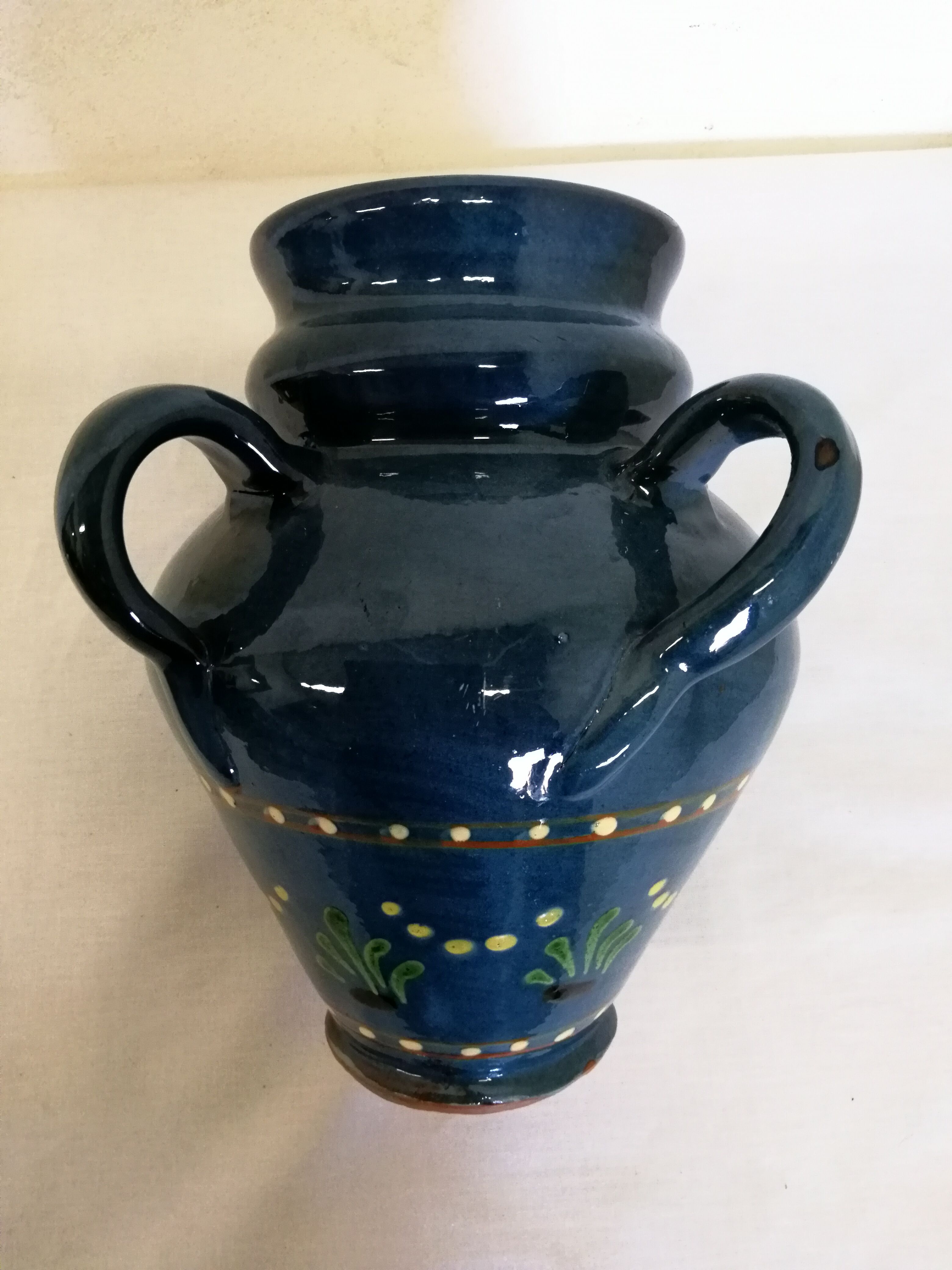 Vase,varnished stoneware pot with 4 handles