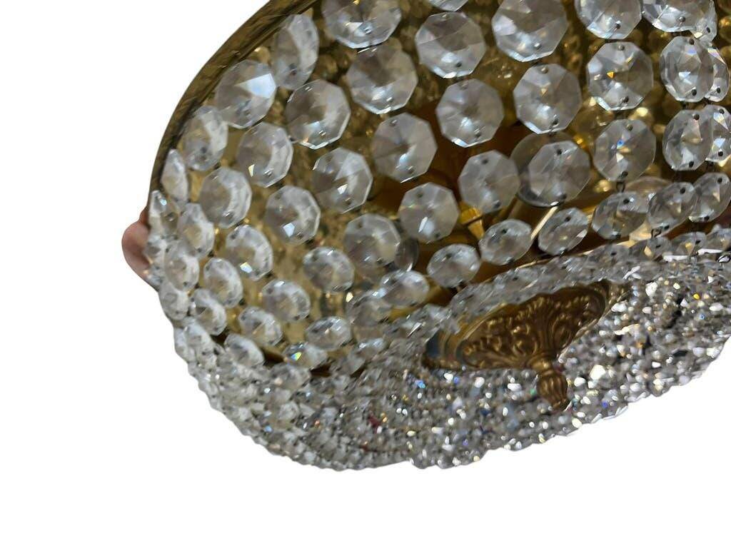 Vintage brass ceiling light/suspension with crystal.