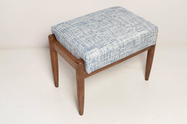 Tabouret vintage mi-siècle en lin blanc et bleu, Edmund Homa, Europe, années 1960