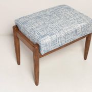 Mid-century vintage stool in white and blue linen, Edmund Homa, Europe, 1960s.