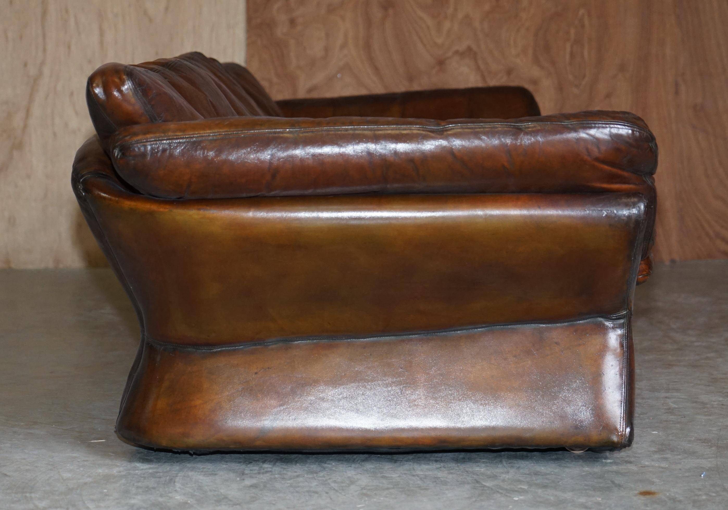 Restored leather mid-century modern low sofa