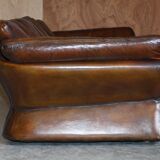 Restored leather mid-century modern low sofa