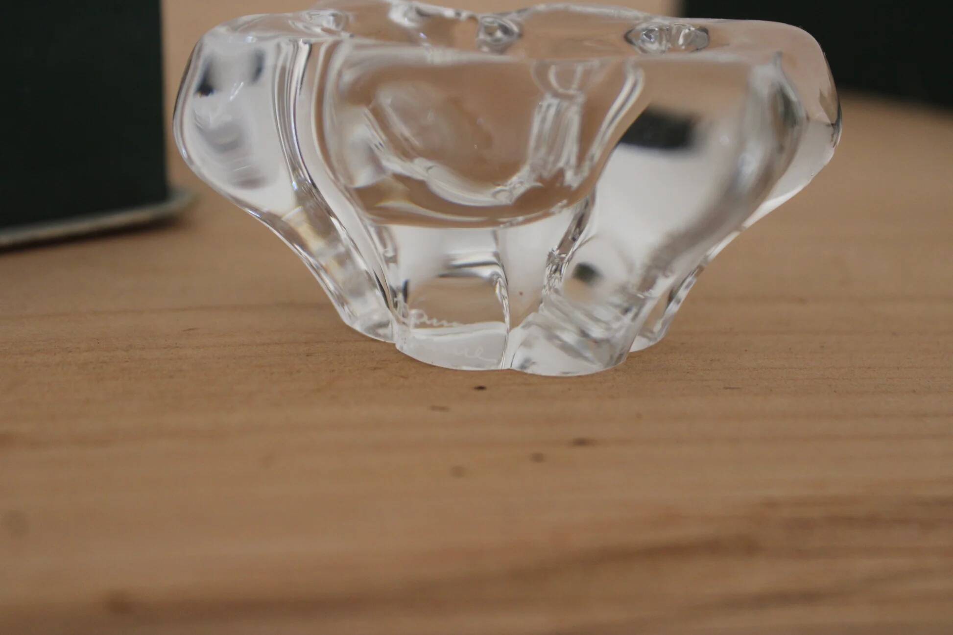 Pair of crystal salt cellars from Daum France with box and spoon.