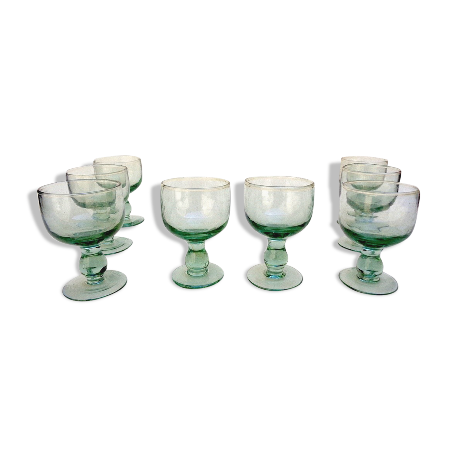 Set of 8 vintage water green glasses