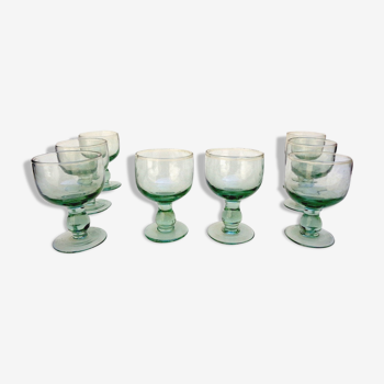 Set of 8 vintage water green glasses