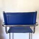 Office chair in blue imitation leather and chrome metal, Matteo Grassi style
