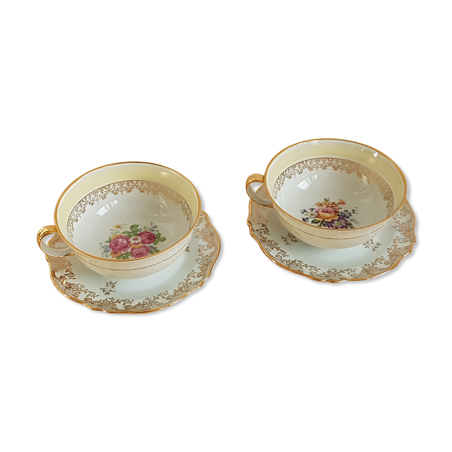 Art of Limoges Bernardeaud Very beautiful Old porcelain cups patterns flowers