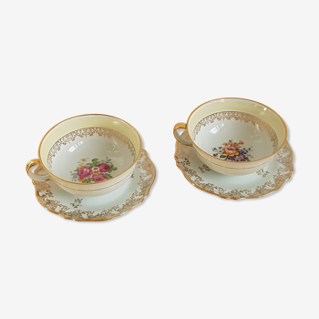 Tasses en porcelaine motifs fleurs art de Limoges Bernardeaud