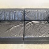 Grand canapé modulable en cuir noir, années 1970