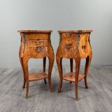 Pair of bedside tables in marquetry in the Louis XV style, 20th century.