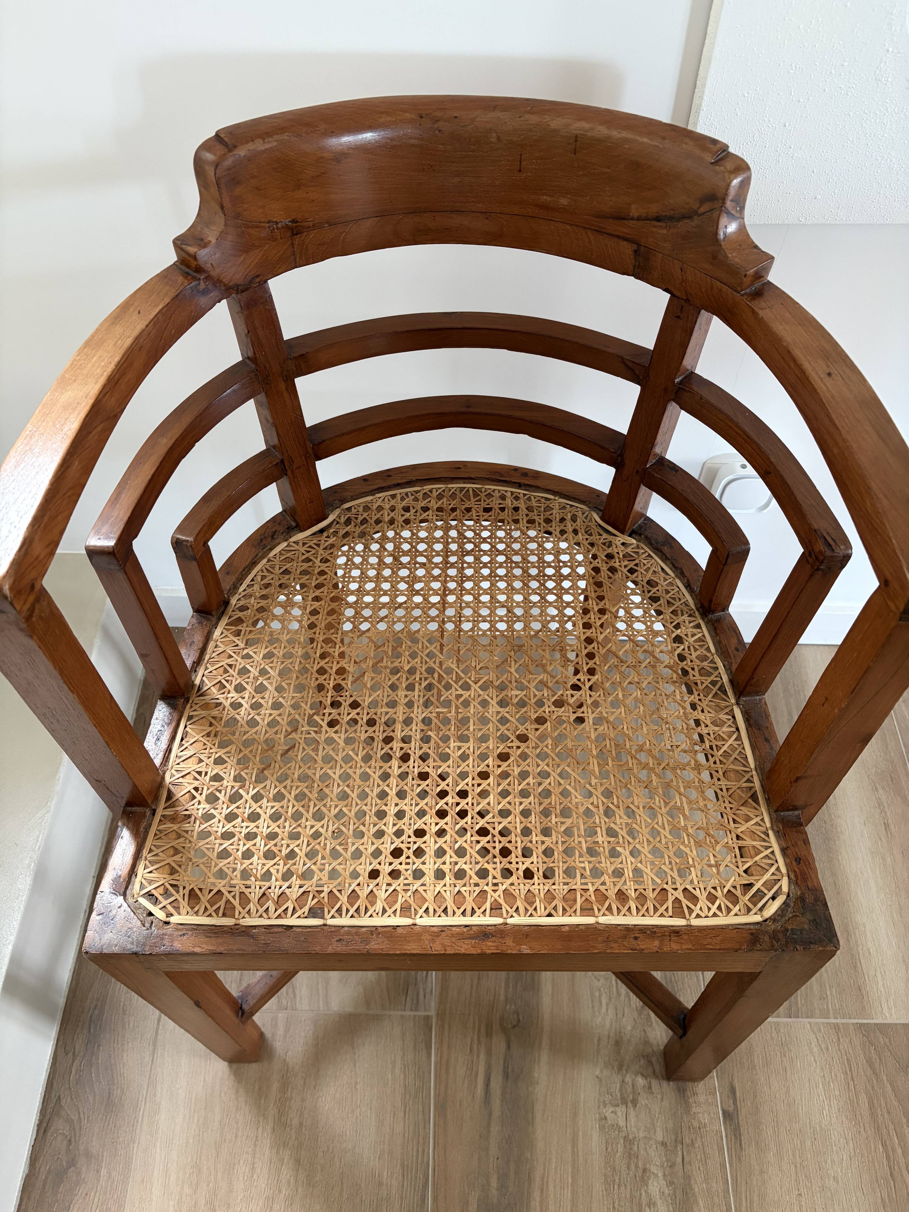 Paquebot office chair in solid teak and caning