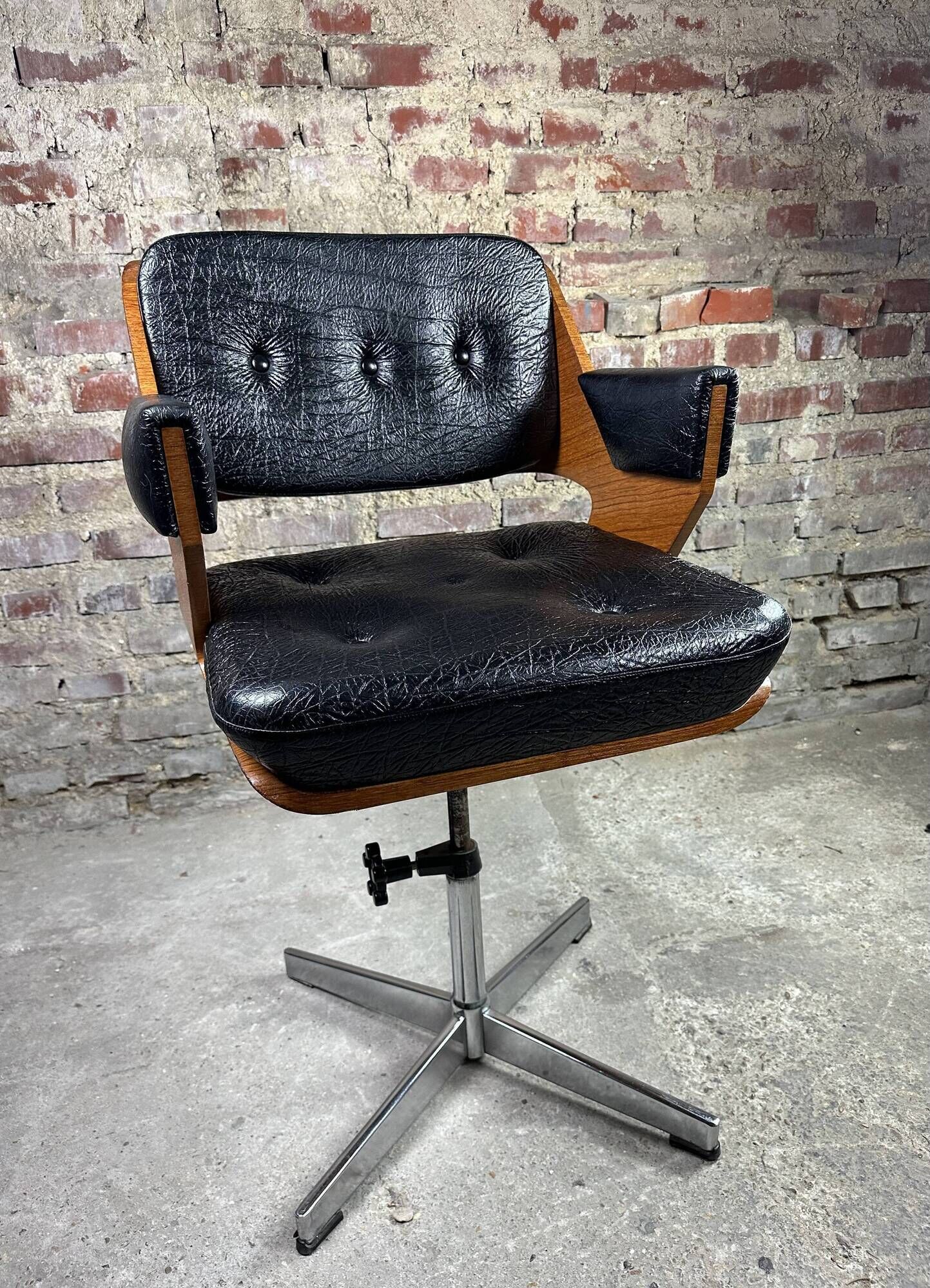 Martin Stoll vintage 1960 swivel armchair in wood and imitation