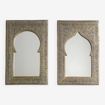 Pair of rectangular Moroccan brass mirrors, 1970s