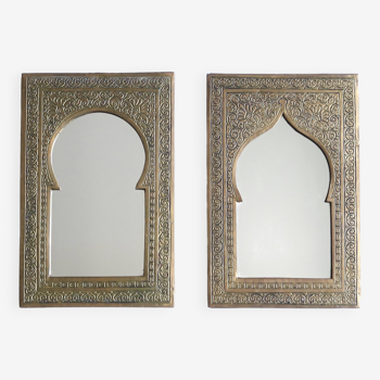 Paire de miroirs Marocains rectangulaires en laiton, années 70