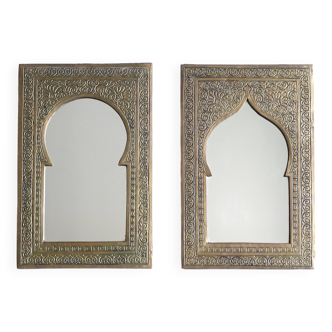 Pair of rectangular Moroccan brass mirrors, 1970s