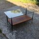 Coffee table in glass, wood and steel, mid-20th century.