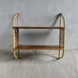 Wall shelf in wood and rattan from the 70s