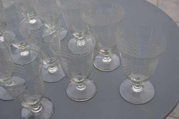 12 verres à vin/eau verre gravé guirlande art nouveau