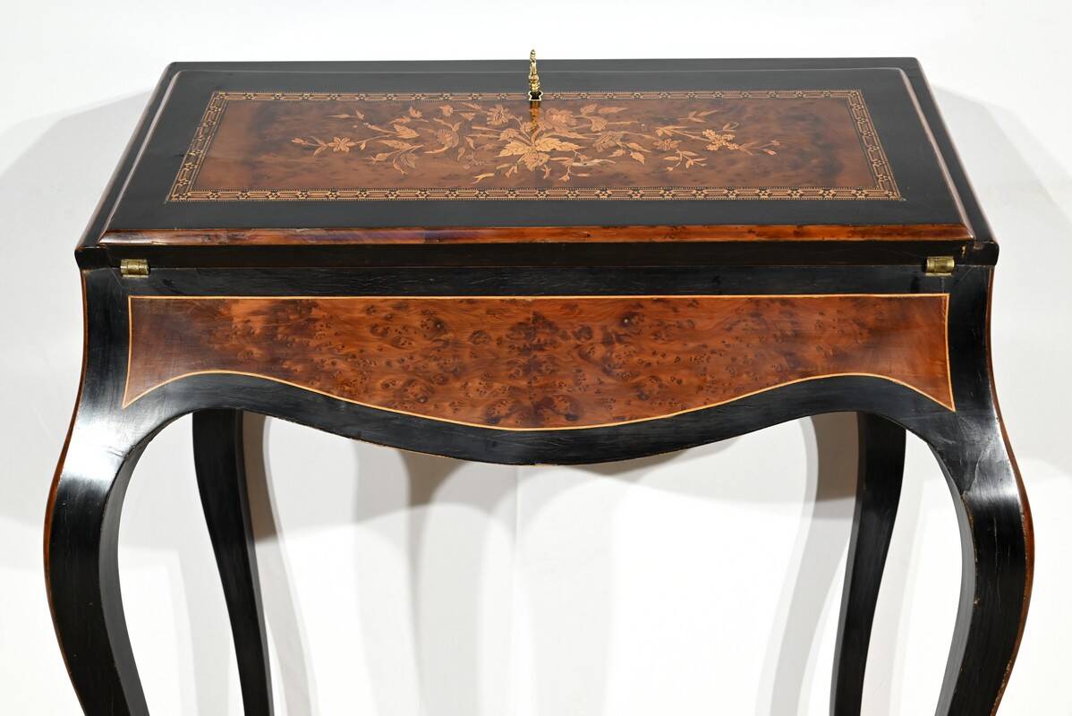Blackened pearwood and amboyna sloping desk, Napoleon III period, mid-19th century