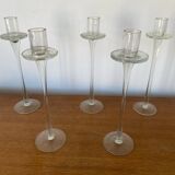 Set of 5 tulip candle holders in clear molded glass vintage decoration
