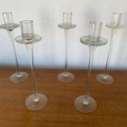 Set of 5 tulip candle holders in clear molded glass vintage decoration