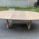 Table à manger de ferme ronde ovale extensible rénovée en bois brut 260cm
