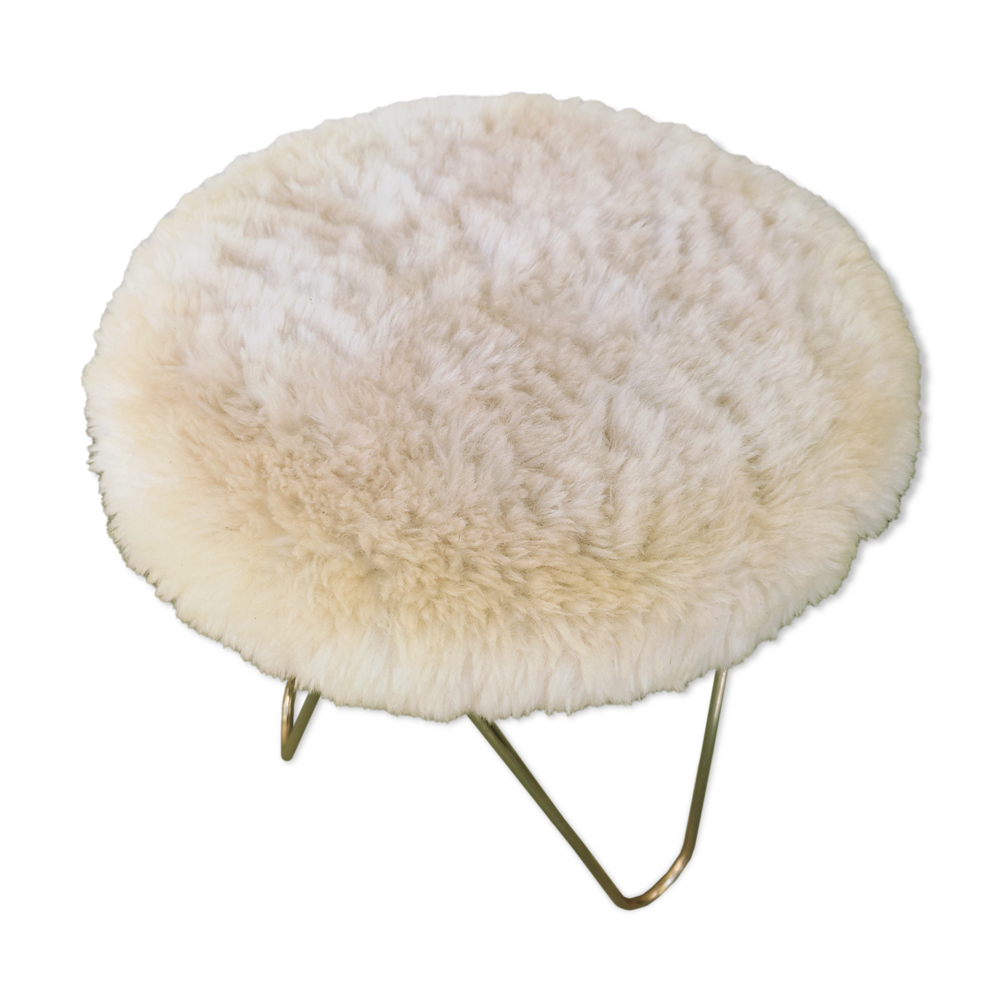 Synthetic fur stool with golden feet