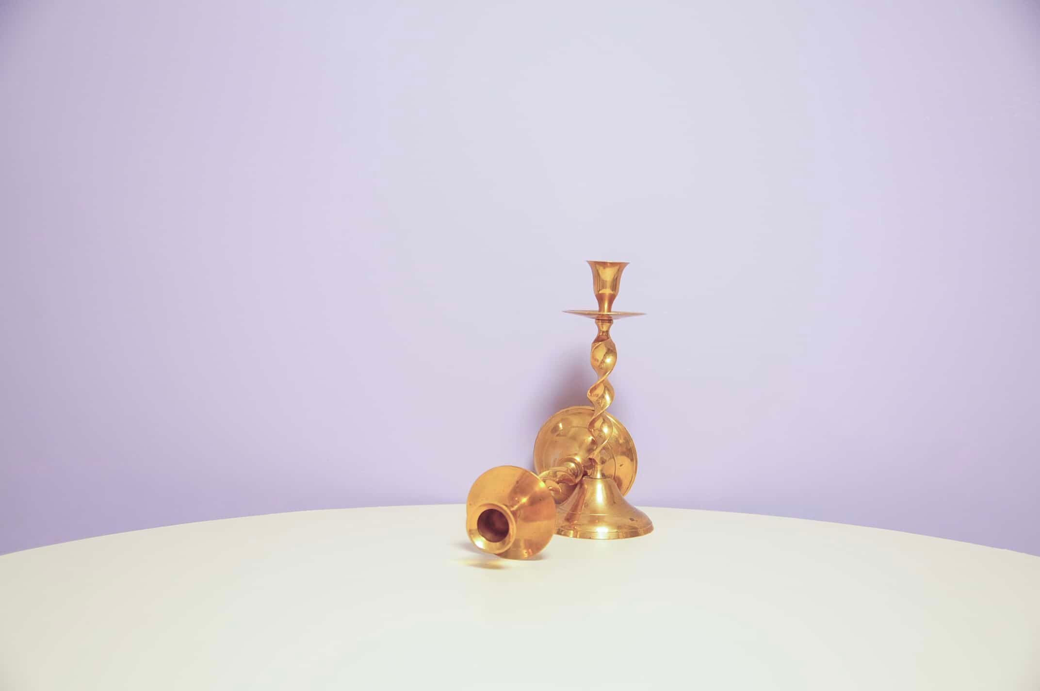 Set of 2 twisted gold candlesticks