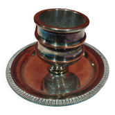 Old silver metal cockerel with its saucer