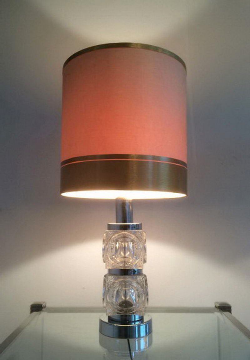 Pair of glass and chrome lamps. Circa 1970