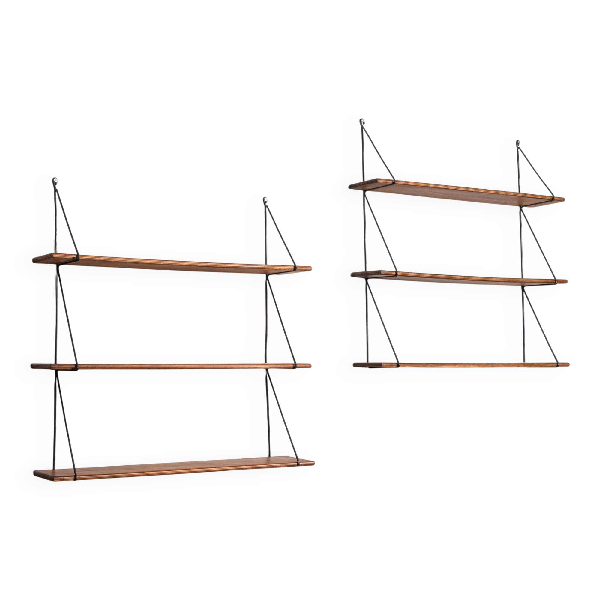 Set of minimalistic wooden shelving units