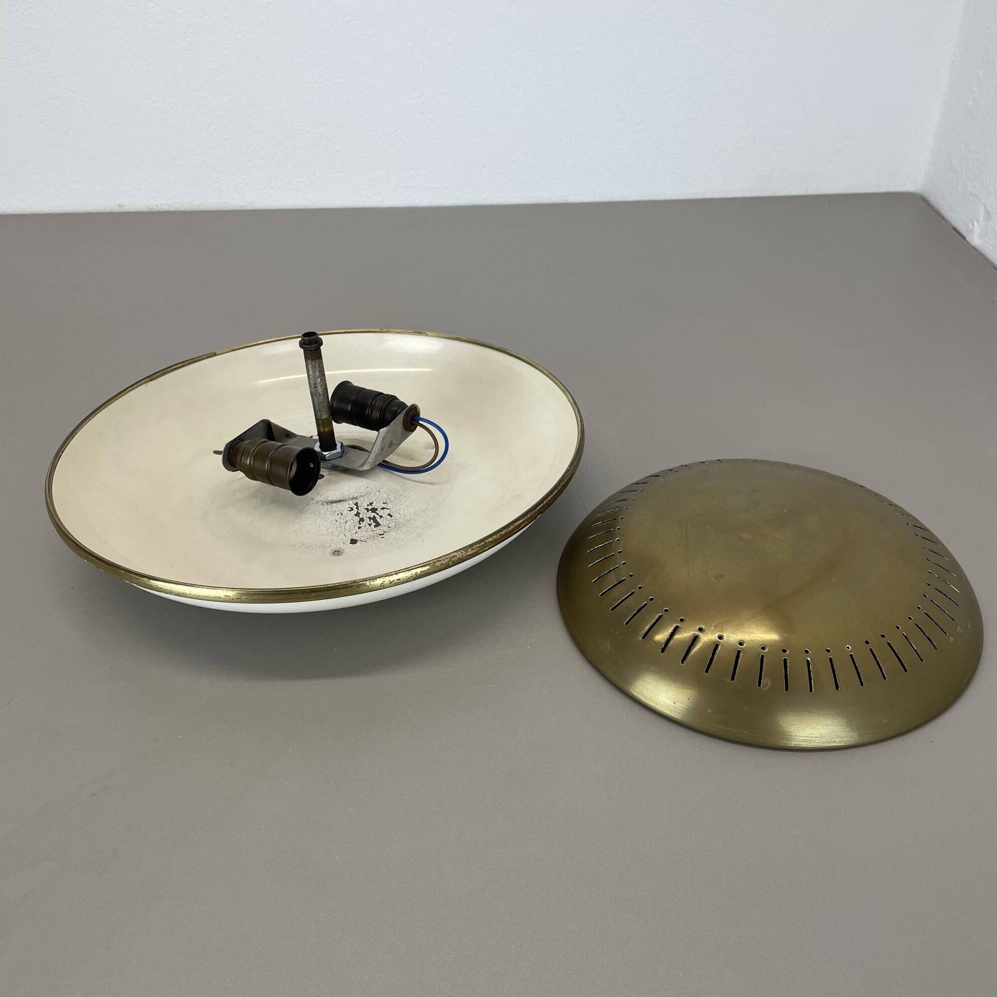 Large 30cm Brass Italian Stilnovo Style Theatre Wall Ceiling Light, Italy 1950s