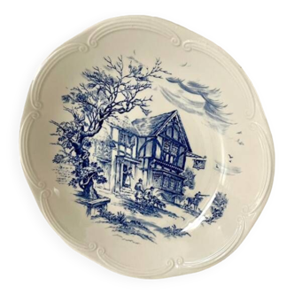 Round dish blue decor GIEN and Wedgwood English style late 1960 - early 1970