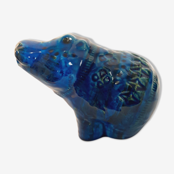 Vintage hippo statue, design Aldo Londi for Bitossi, Rimini blue series.