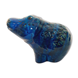 Vintage hippo statue, design Aldo Londi for Bitossi, Rimini blue series.