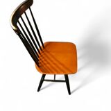 Set of 2 spindle back dining chairs, curved seating, teak wood seat, 1960s, Pastoe Holland, 1970s