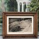 Carved wooden frame and old image "Bobsleigh in Leysin"