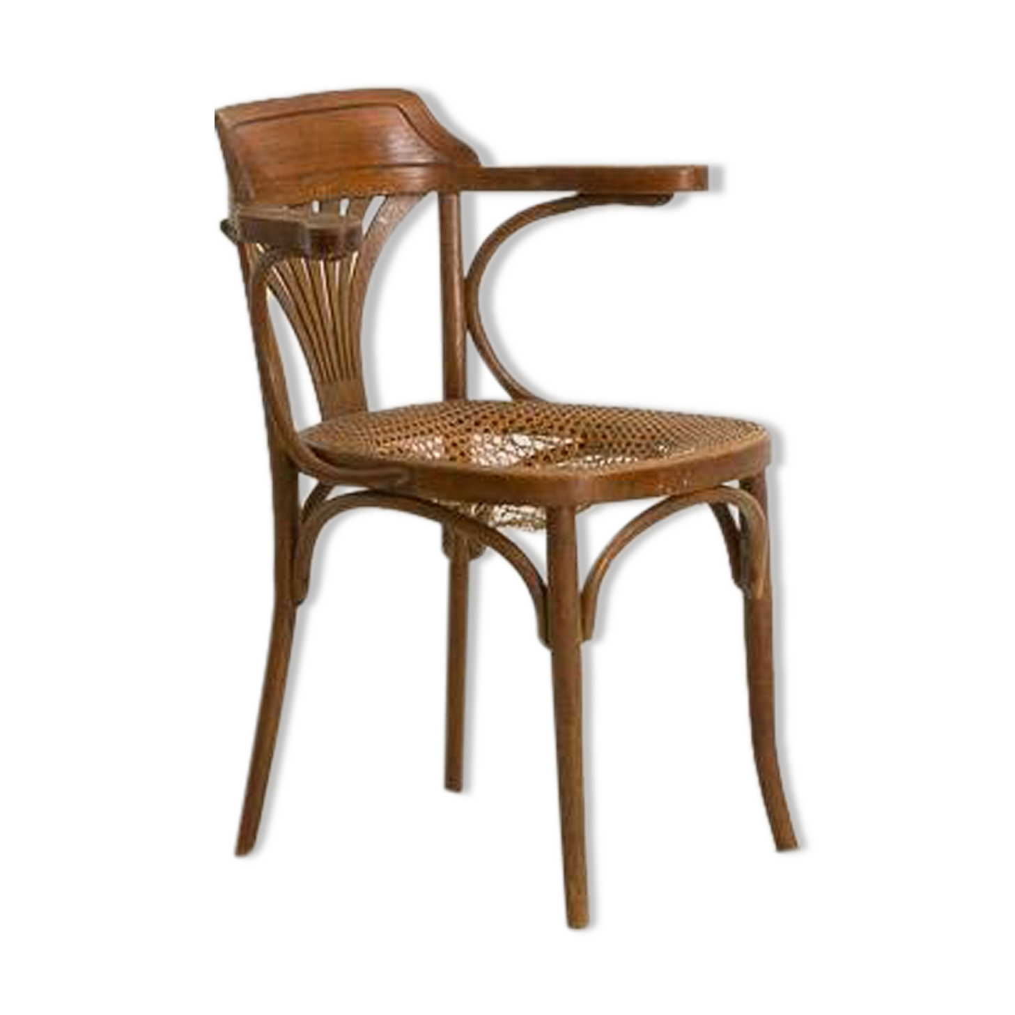 Chaise bistrot avec accoudoirs en bois cintré et assise en cannage