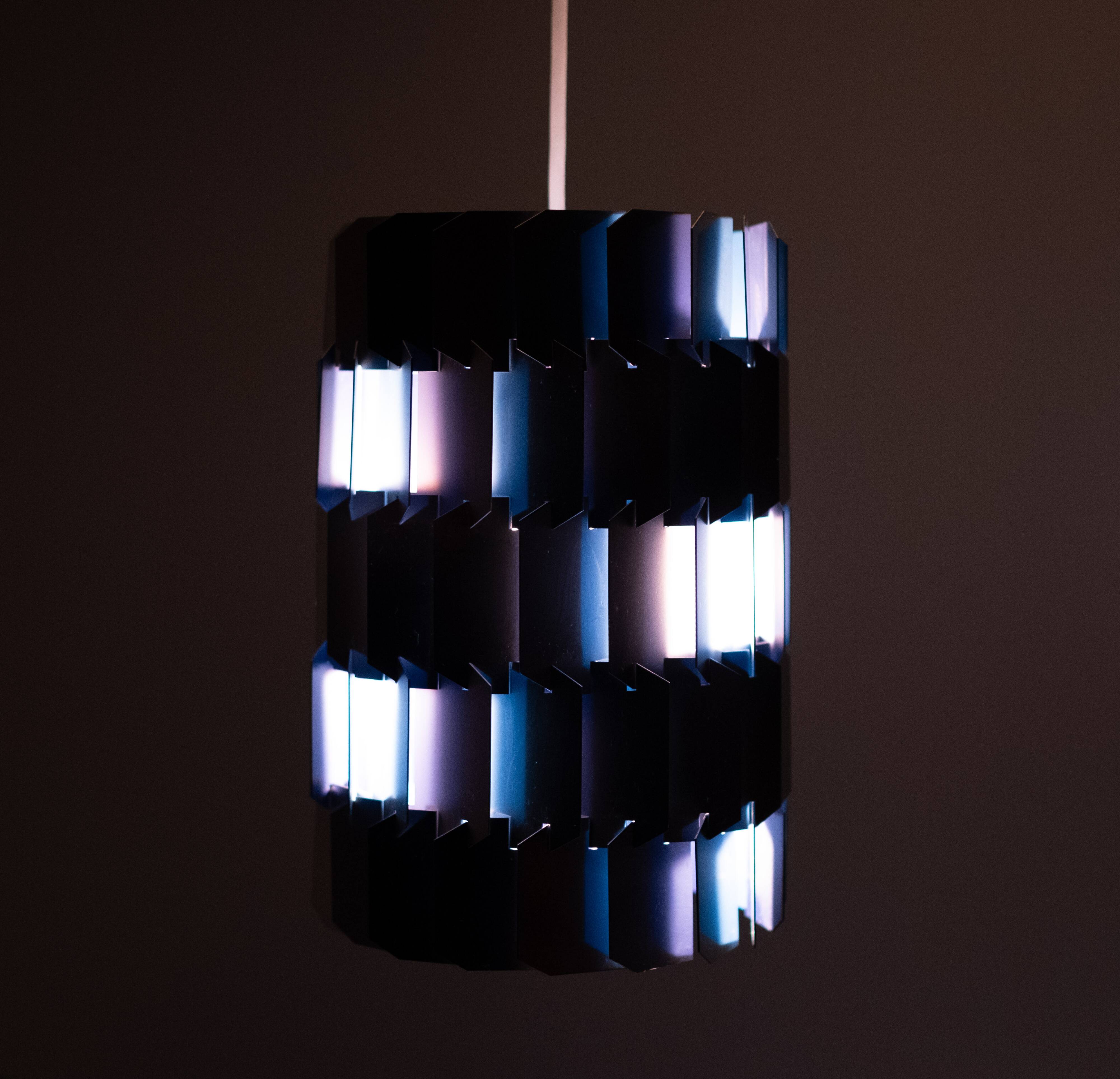 Silver & Blue Facet pendant by Louis Weisdorf for Lyfa, 1960s Denmark