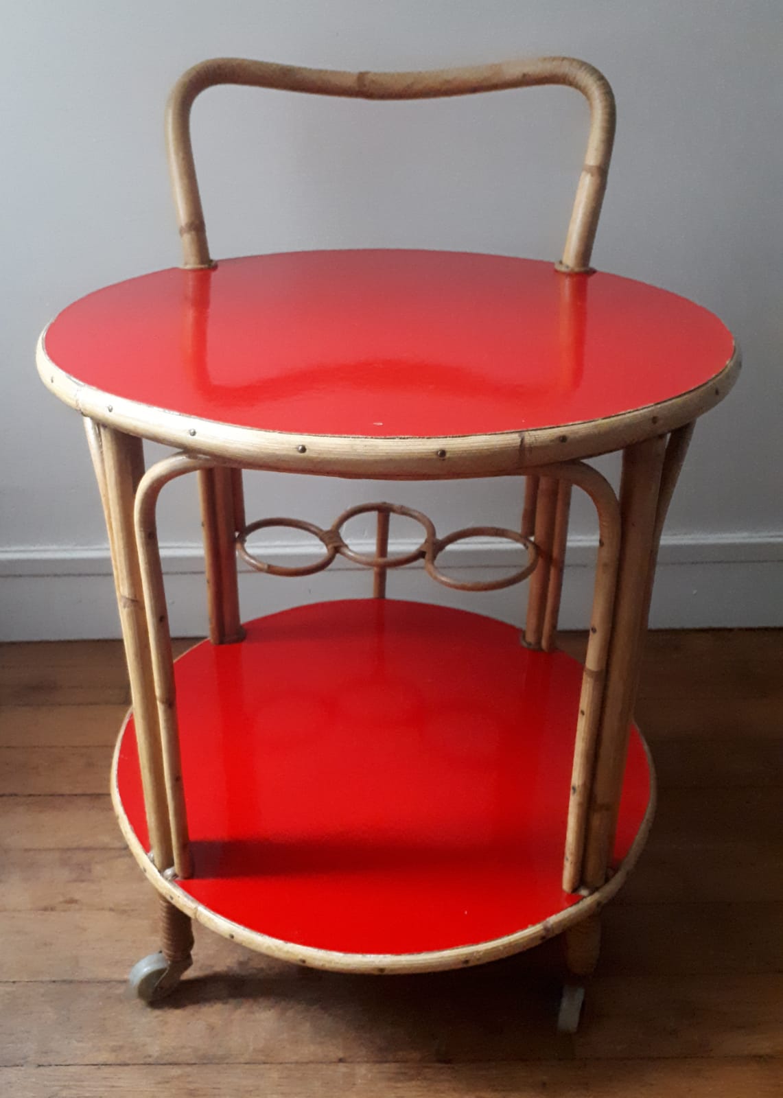Bamboo and formica wheels serving table