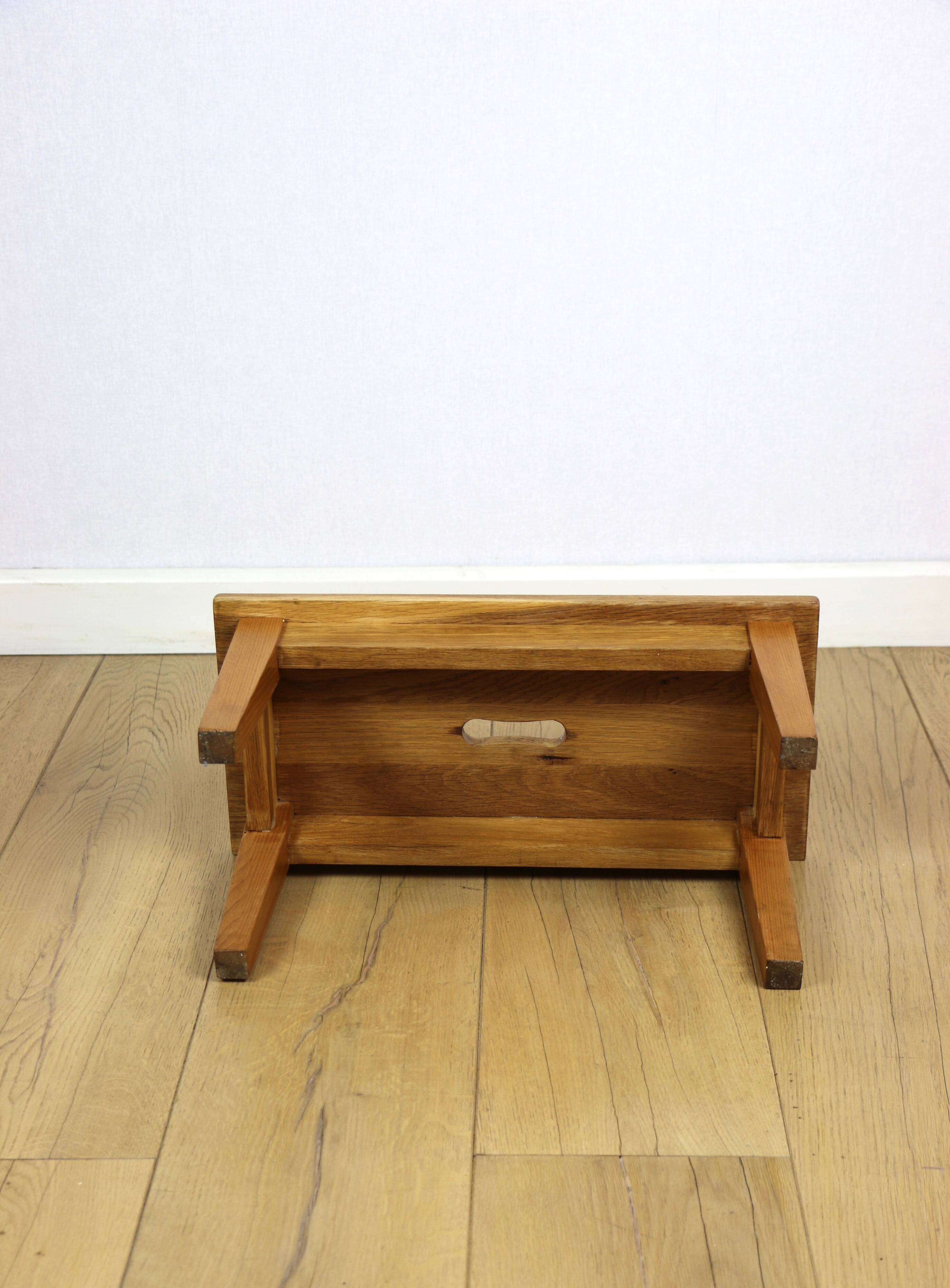 Wooden stool low rectangular seat ash wood