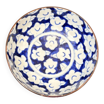 Bol en céramique bleue décor cerisier, arbre et fleurs, Japon XIXème