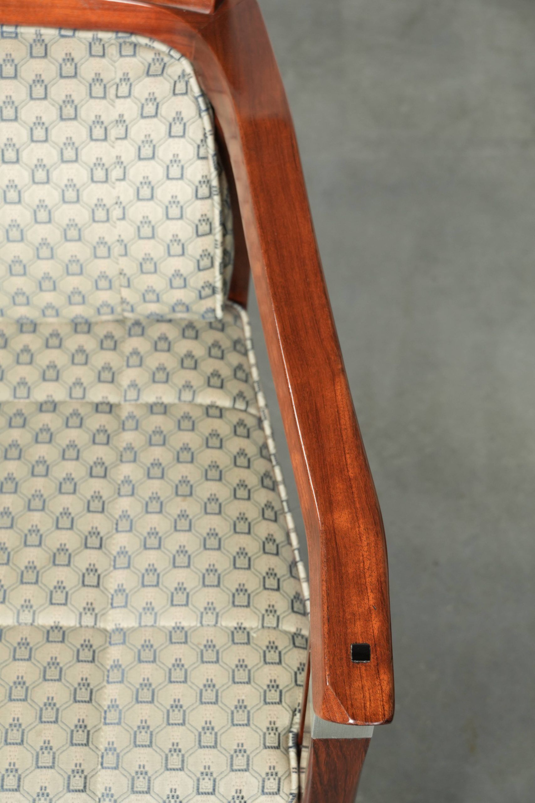 In very good condition Art Deco design dining chairs with fabric upholstery