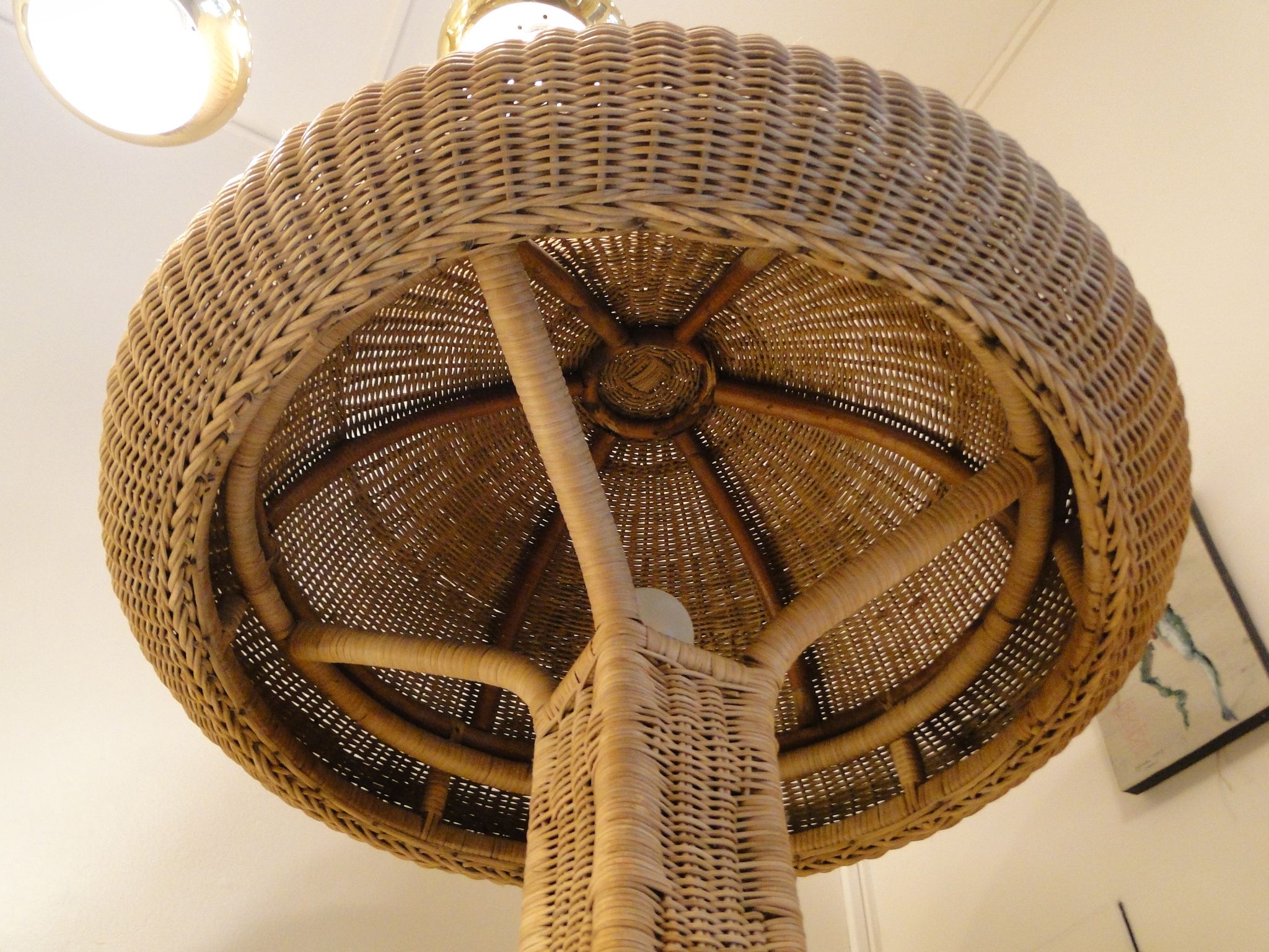 Vintage lamppost in rattan shape mushroom France 1950