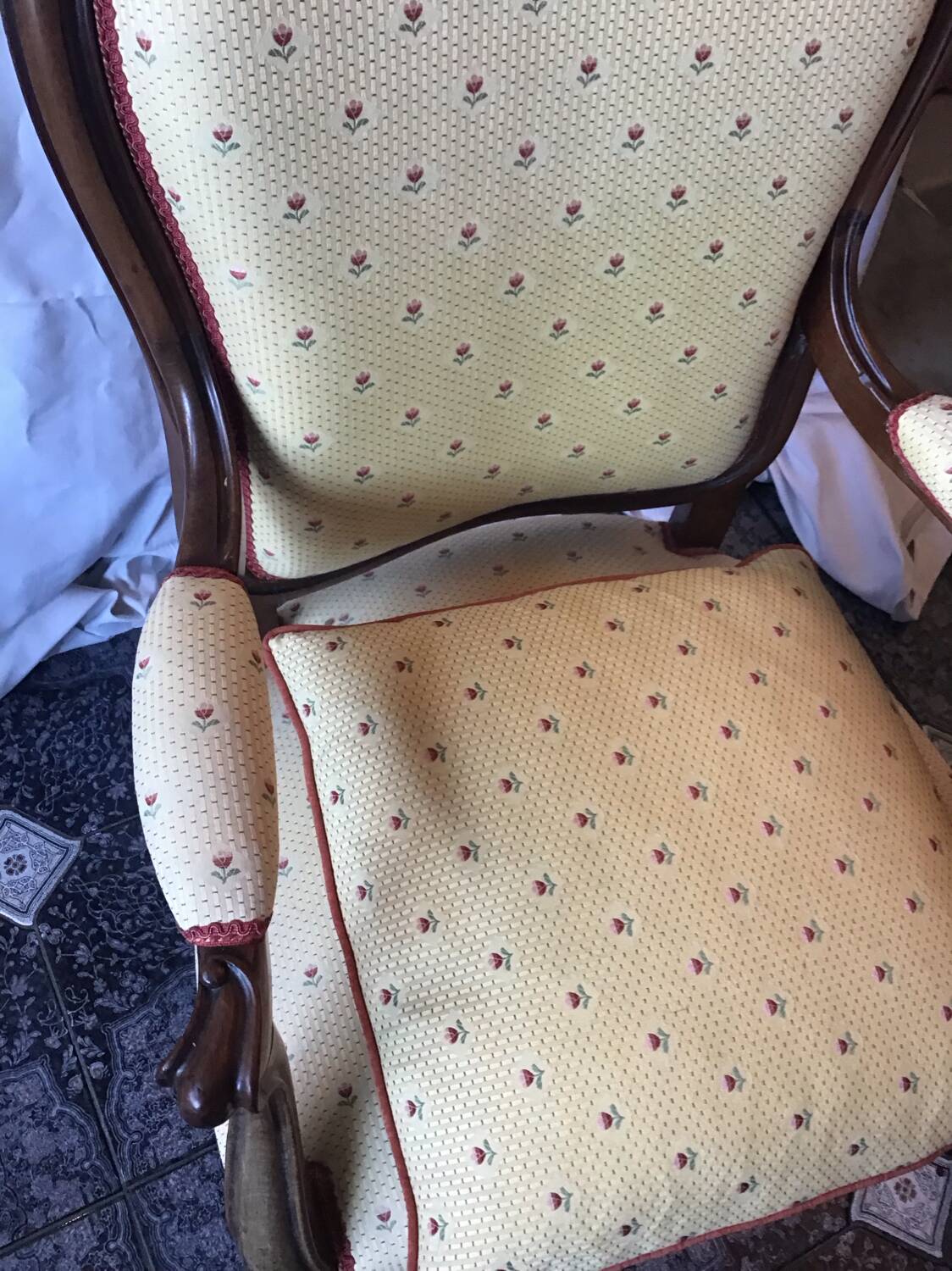 19th century Louis Philippe style armchair with purple backrest